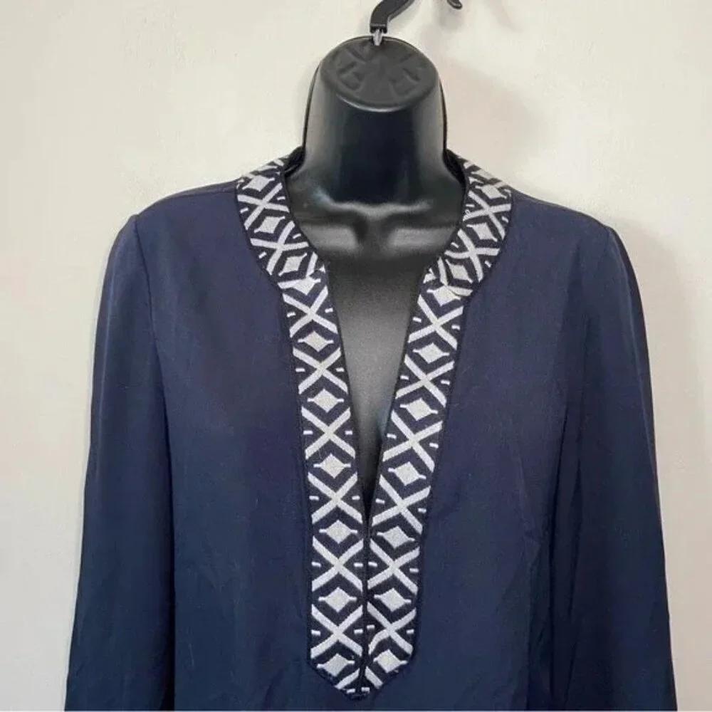 Tory Burch Ariana Navy Embroidered Tunic